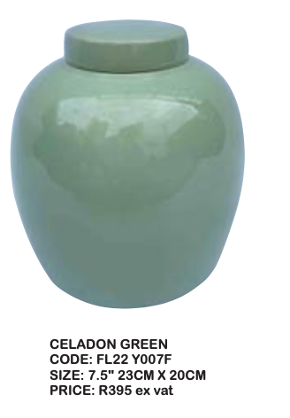 Ginger Jar 7.5" -Celadon Ginger Jar