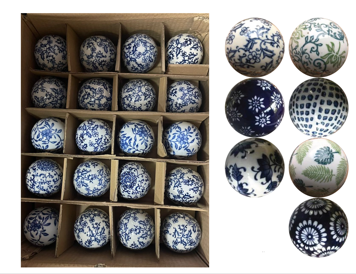 ASSORTED CERAMIC BALLS - 8cm x 20 in a pack (R27.30 each)